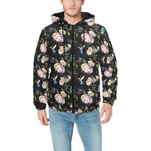 Hummingbird Pattern Print Design 03 Men's Padded Hooded Jacket