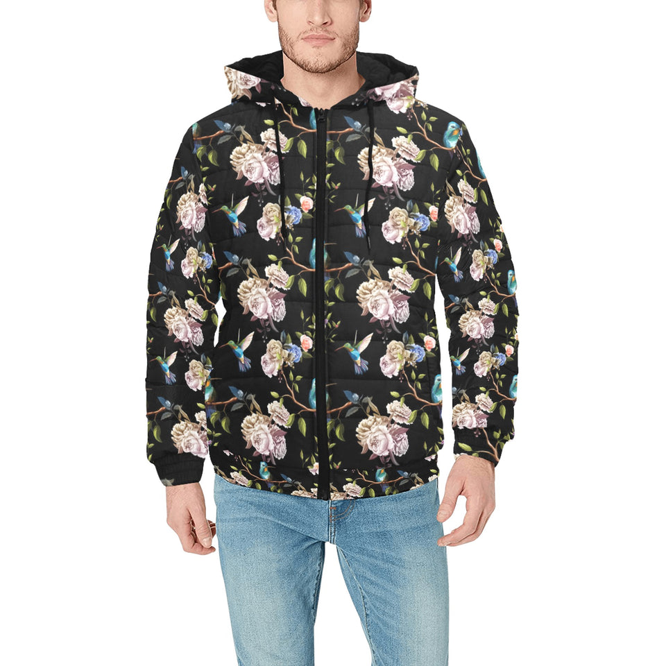 Hummingbird Pattern Print Design 03 Men's Padded Hooded Jacket
