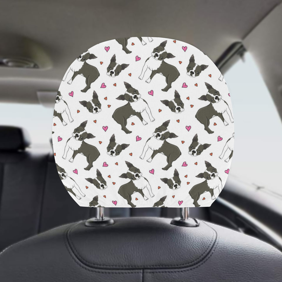 Boston terrier dog hearts vector pattern Car Headrest Cover