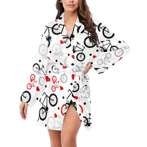 Bicycle Pattern Print Design 04 Women's Long Sleeve Belted Night Robe