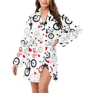Bicycle Pattern Print Design 04 Women's Long Sleeve Belted Night Robe
