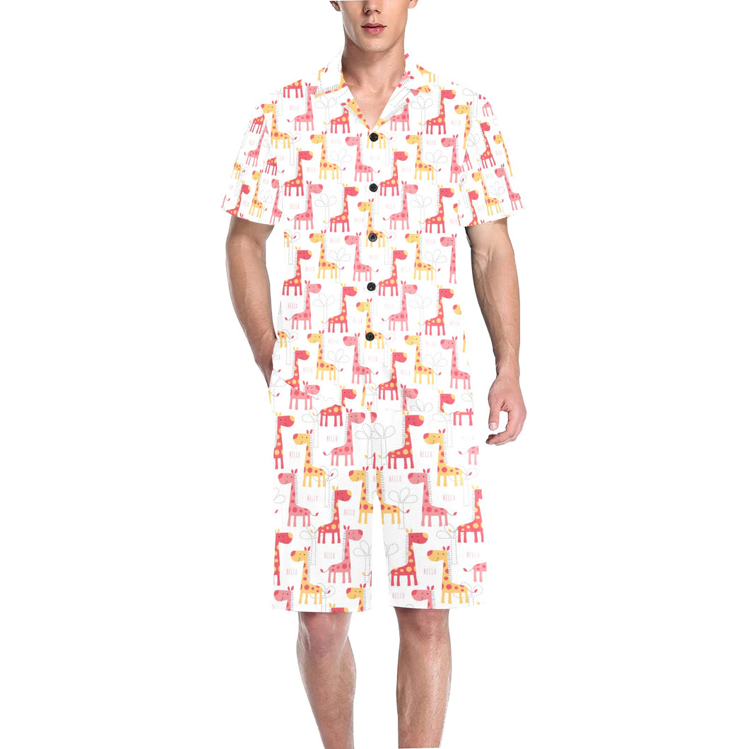 Giraffe Pattern Print Design 03 Men's V-Neck Short Pajama Set
