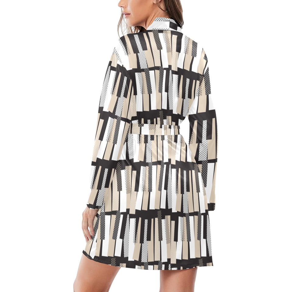 Piano Pattern Print Design 04 Women's Long Sleeve Belted Night Robe