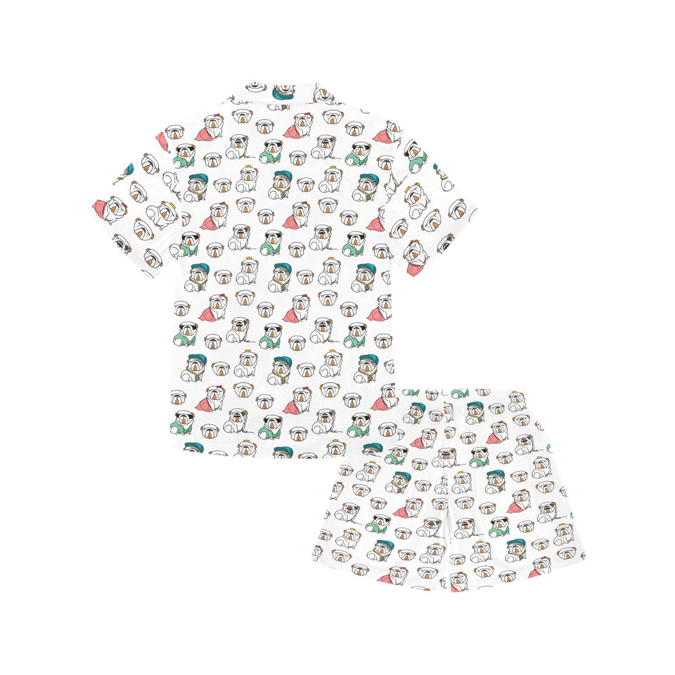 English Bulldog Pattern Print Design 03 Kids' Boys' Girls' V-Neck Short Pajama Set