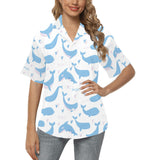 Blue whale pattern Women's All Over Print Hawaiian Shirt