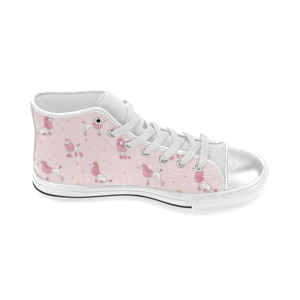 Poodle dog pink color theme Women's High Top Canvas Shoes White