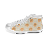 Cute brown pomeranian puppy on blue Women's High Top Canvas Shoes White