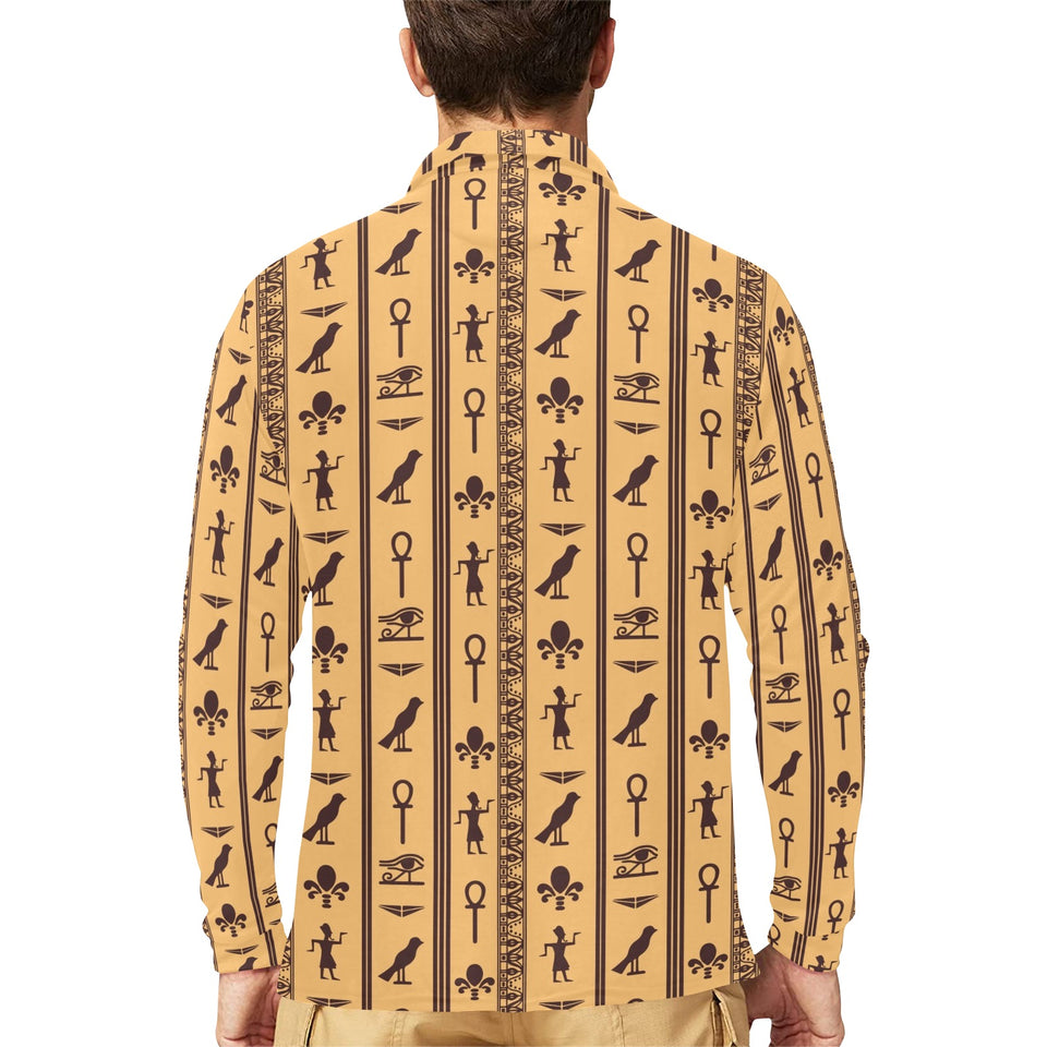 Egypt Hieroglyphics Pattern Print Design 02 Men's Long Sleeve Polo Shirt