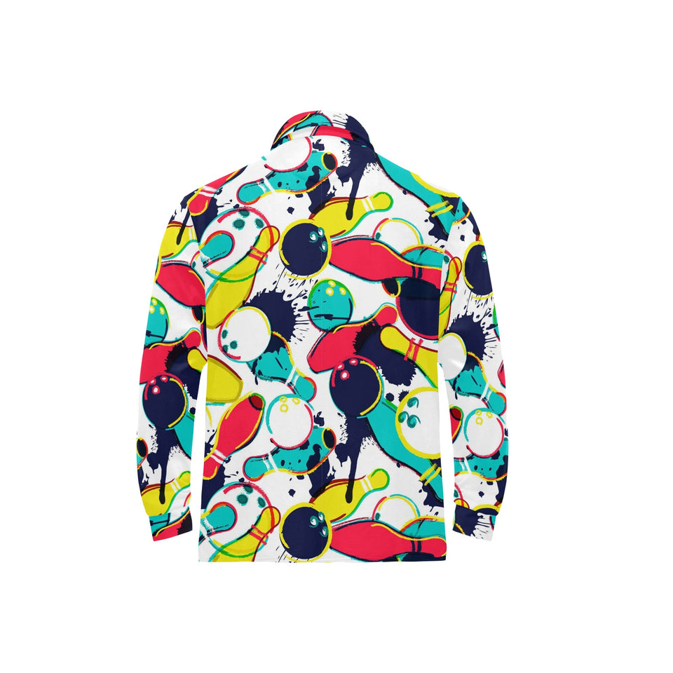 watercolor bowling ball pins Men's Long Sleeve Polo Shirt