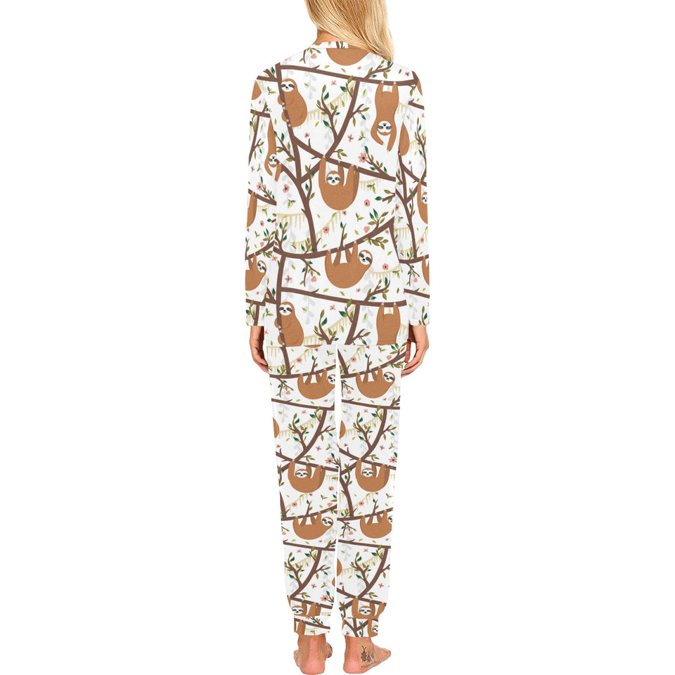 Sloths hanging on the tree pattern Women's All Over Print Pajama Set