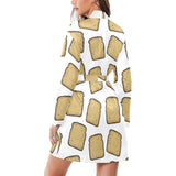 Bread Toast Pattern Print Design 03 Women's Long Sleeve Belted Night Robe