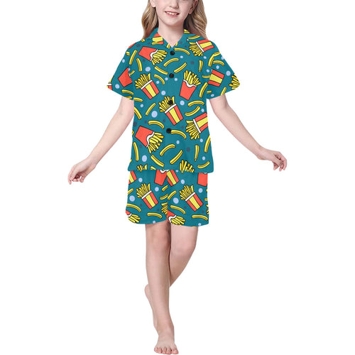 French fries red paper box pattern Kids' Boys' Girls' V-Neck Short Pajama Set