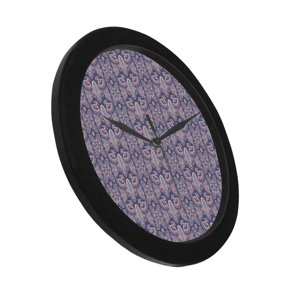 Indian Batik Style pattern Elegant Black Wall Clock
