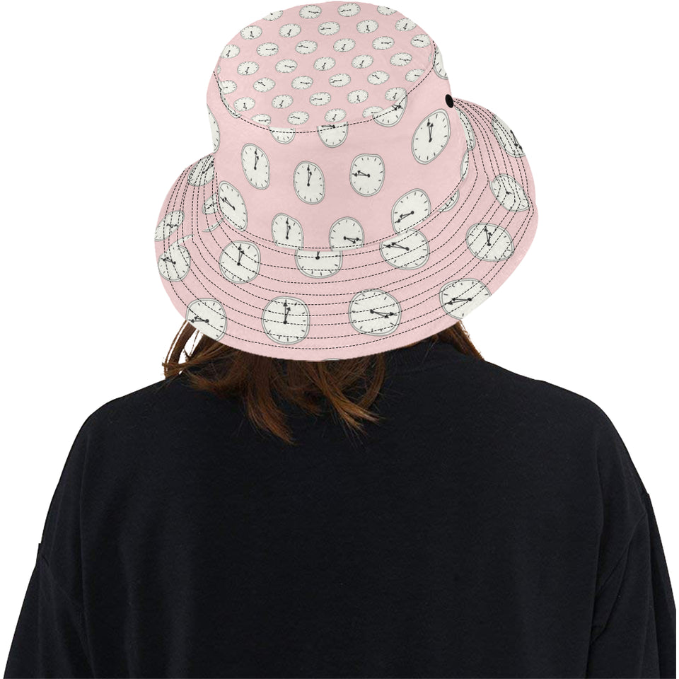 Clock pattern pink blackground Unisex Bucket Hat