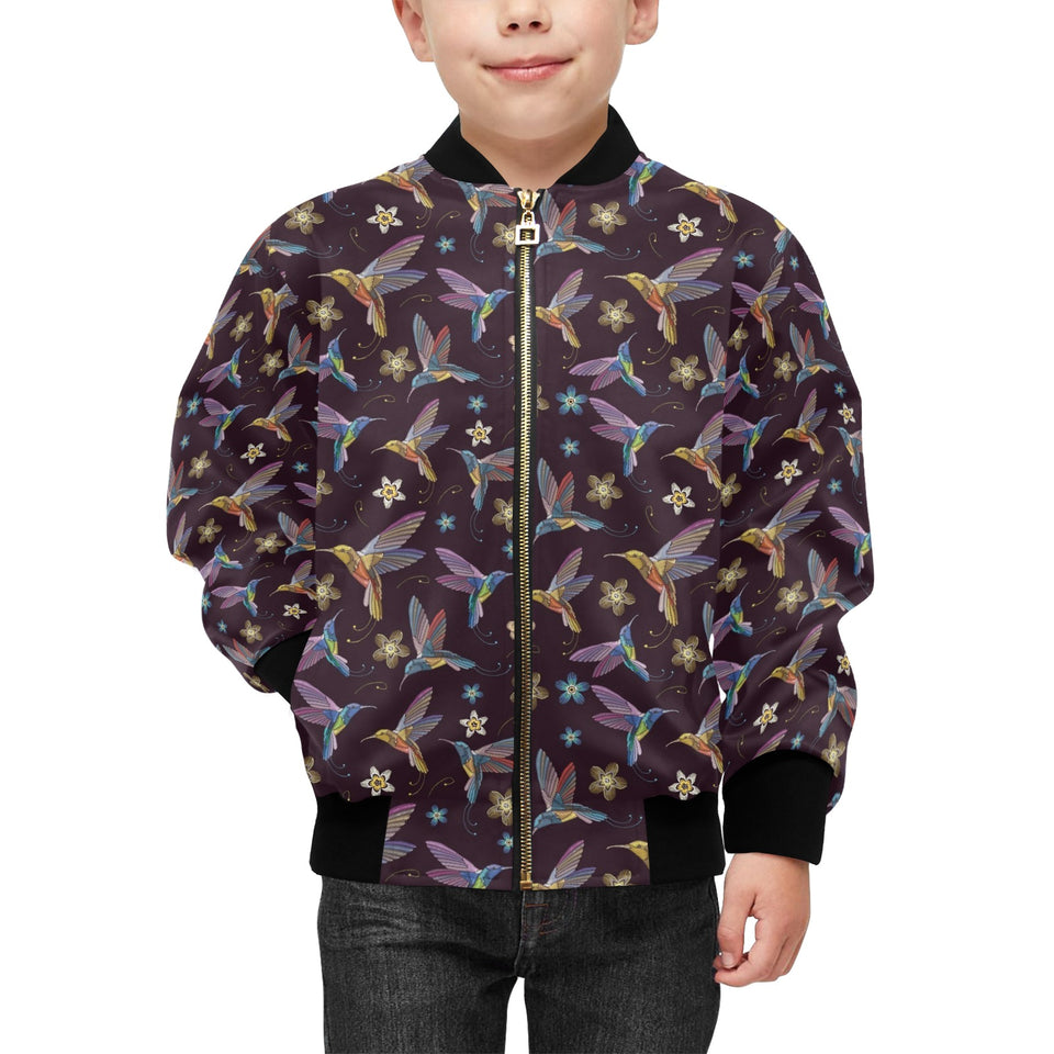 Hummingbird Pattern Print Design 04 Kids' Boys' Girls' Bomber Jacket