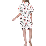 Cool rooster chicken cock floral ornament backgrou Kids' Boys' Girls' V-Neck Short Pajama Set