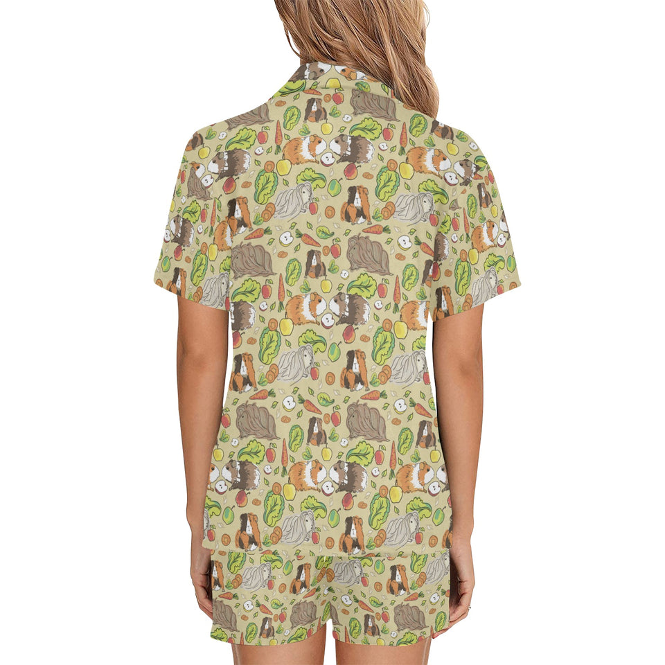 Guinea Pig Pattern Print Design 04 Women's V-Neck Short Pajama Set