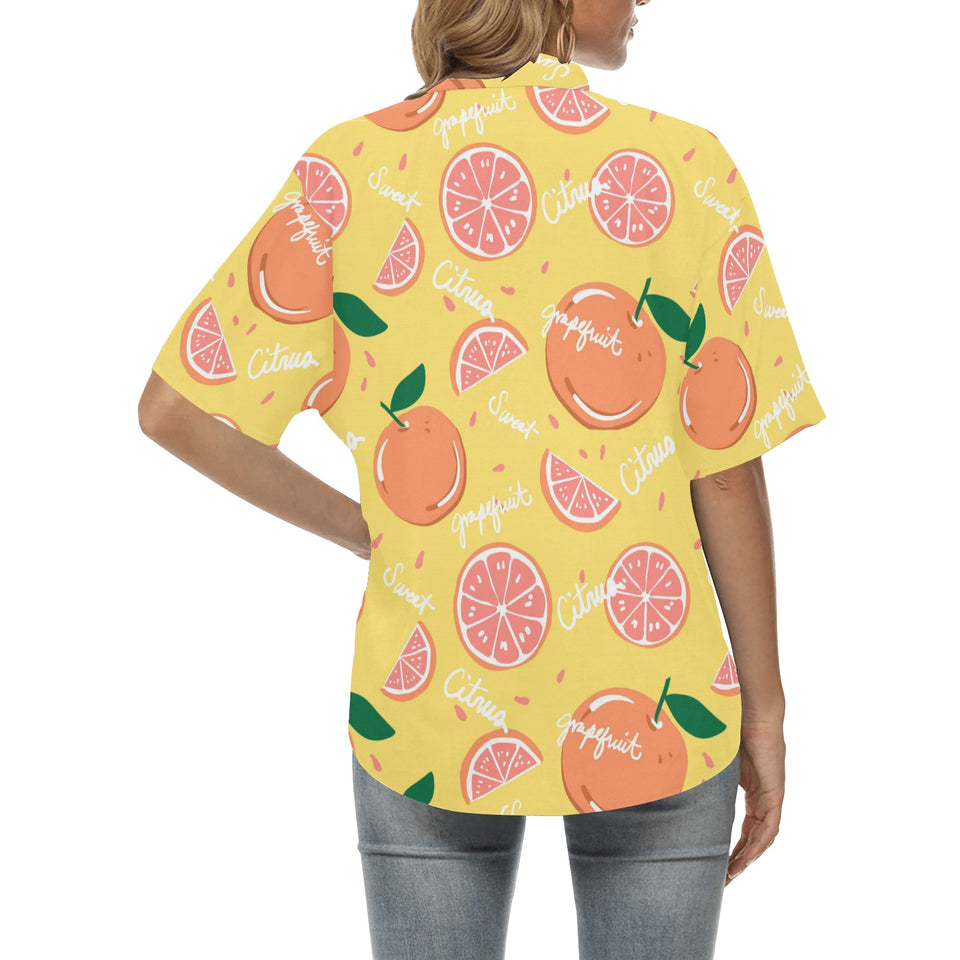 Grapefruit yellow background Women's All Over Print Hawaiian Shirt