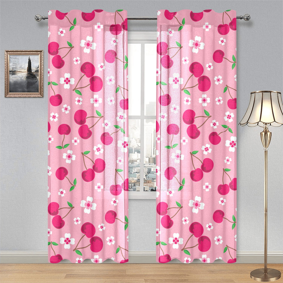 cherry flower pattern pink background Gauze Curtain