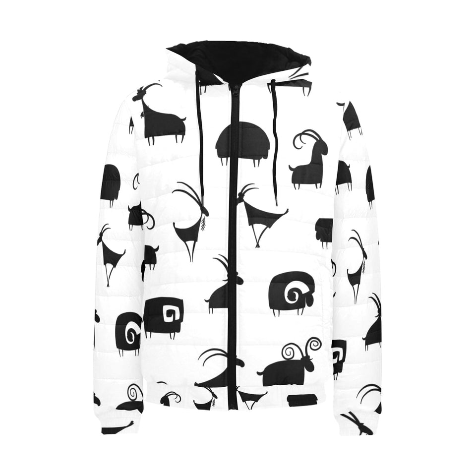 Goat ram pattern Men's Padded Hooded Jacket