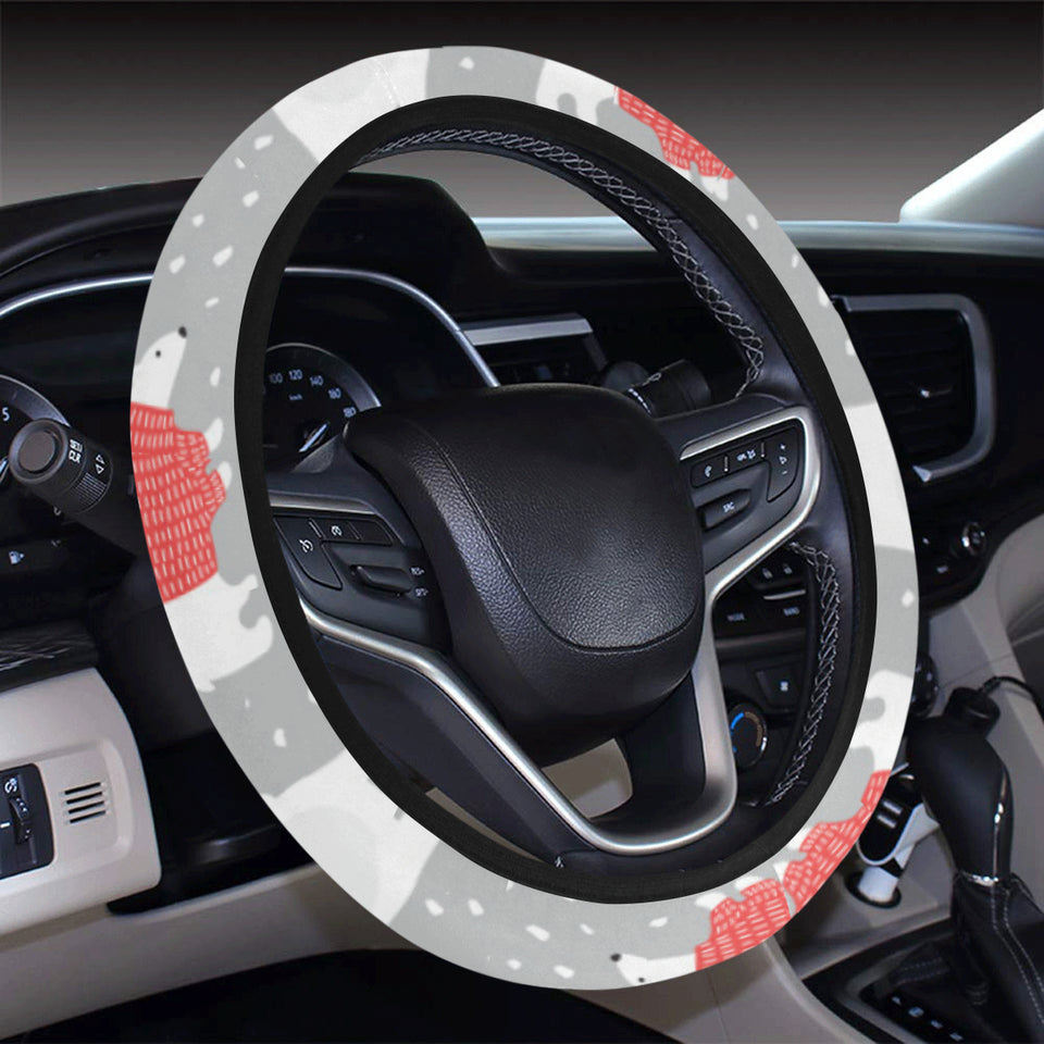 Cute polar bear christmas snow pattern Car Steering Wheel Cover