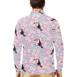 Beautiful toucan flower leaves Men's Long Sleeve Polo Shirt