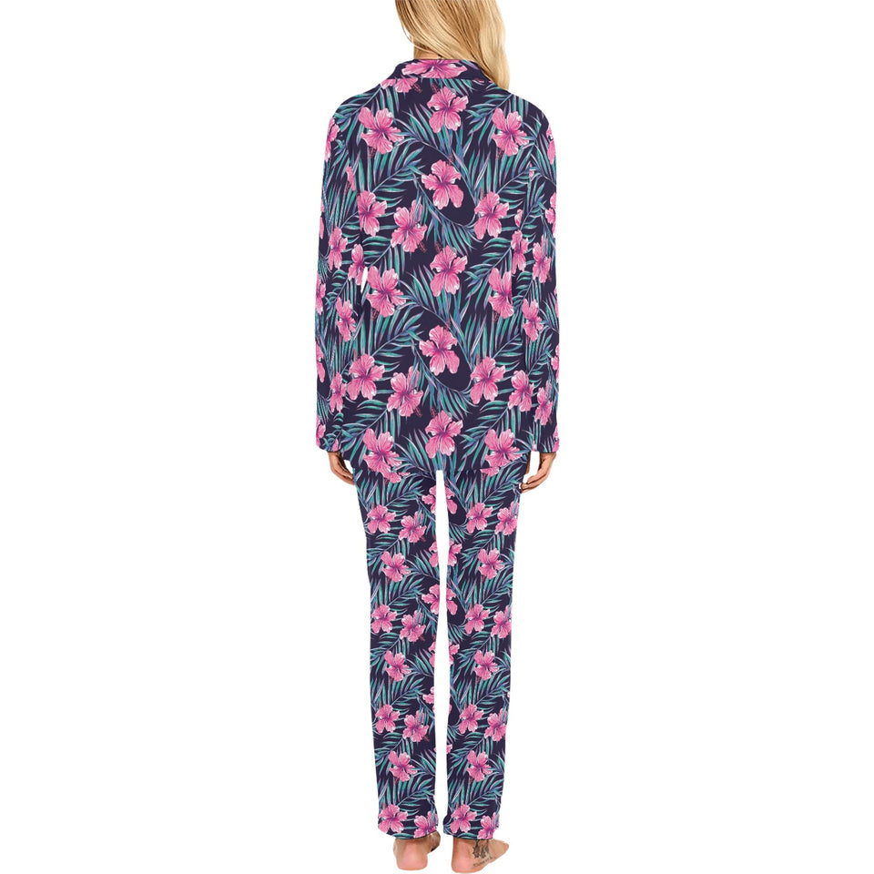 Hibiscus Pattern Print Design 05 Women's Long Pajama Set