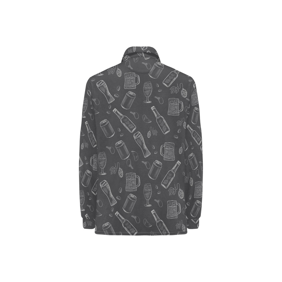 Beer hand drawn pattern Women's Long Sleeve Polo Shirt