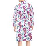 Purple seahorse blue coral pattern Men's Long Sleeve Belted Night Robe