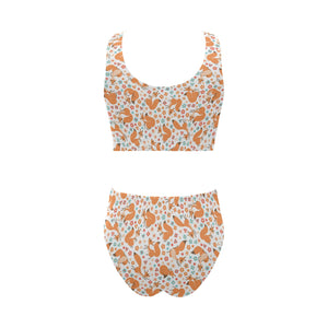Squirrel Pattern Print Design 05 Chest Bowknot High Waisted Bikini Swimsuit