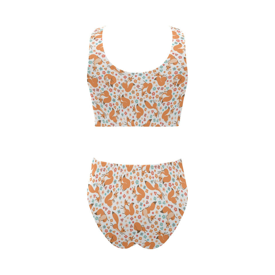 Squirrel Pattern Print Design 05 Chest Bowknot High Waisted Bikini Swimsuit