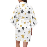 hand drawn gold black star pattern Women's Short Kimono Robe
