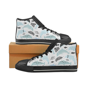 Cute dolphins Childish Style pattern Women's High Top Canvas Shoes Black
