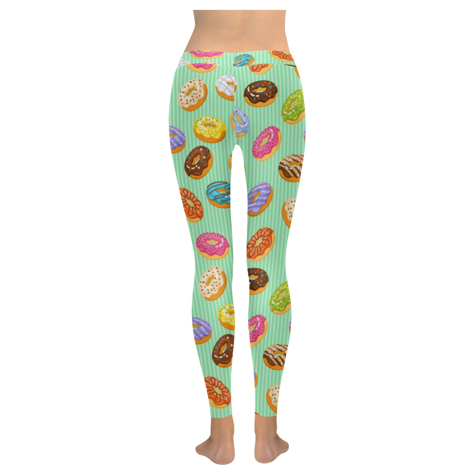 Colorful donut pattern green background Women's Legging Fulfilled In US