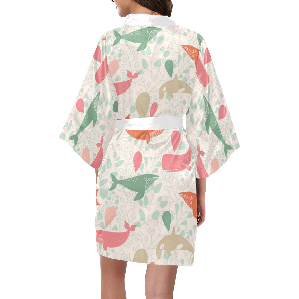 Cute whale pattern Women's Short Kimono Robe