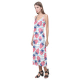 Strawberry pattern blue lines background V-Neck Open Fork Long Dress
