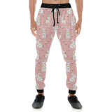 Cute white rabbit flower pink background Unisex Casual Sweatpants