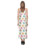 Color cute owl pattern V-Neck Open Fork Long Dress