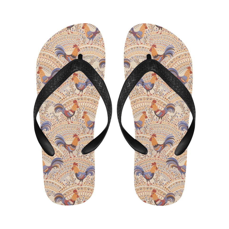 Cute rooster chicken cock floral ornament backgrou Unisex Flip Flops
