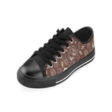 Coffee bean flower pattern Men's Low Top Canvas Shoes Black