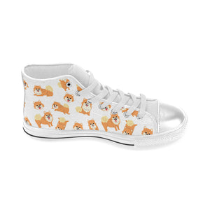 Brown pomeranian pattern Women's High Top Canvas Shoes White