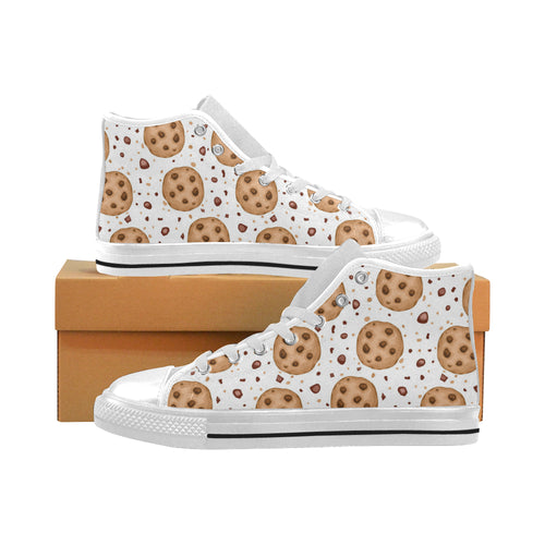 chocolate chip cookie pattern Men's High Top Canvas Shoes White