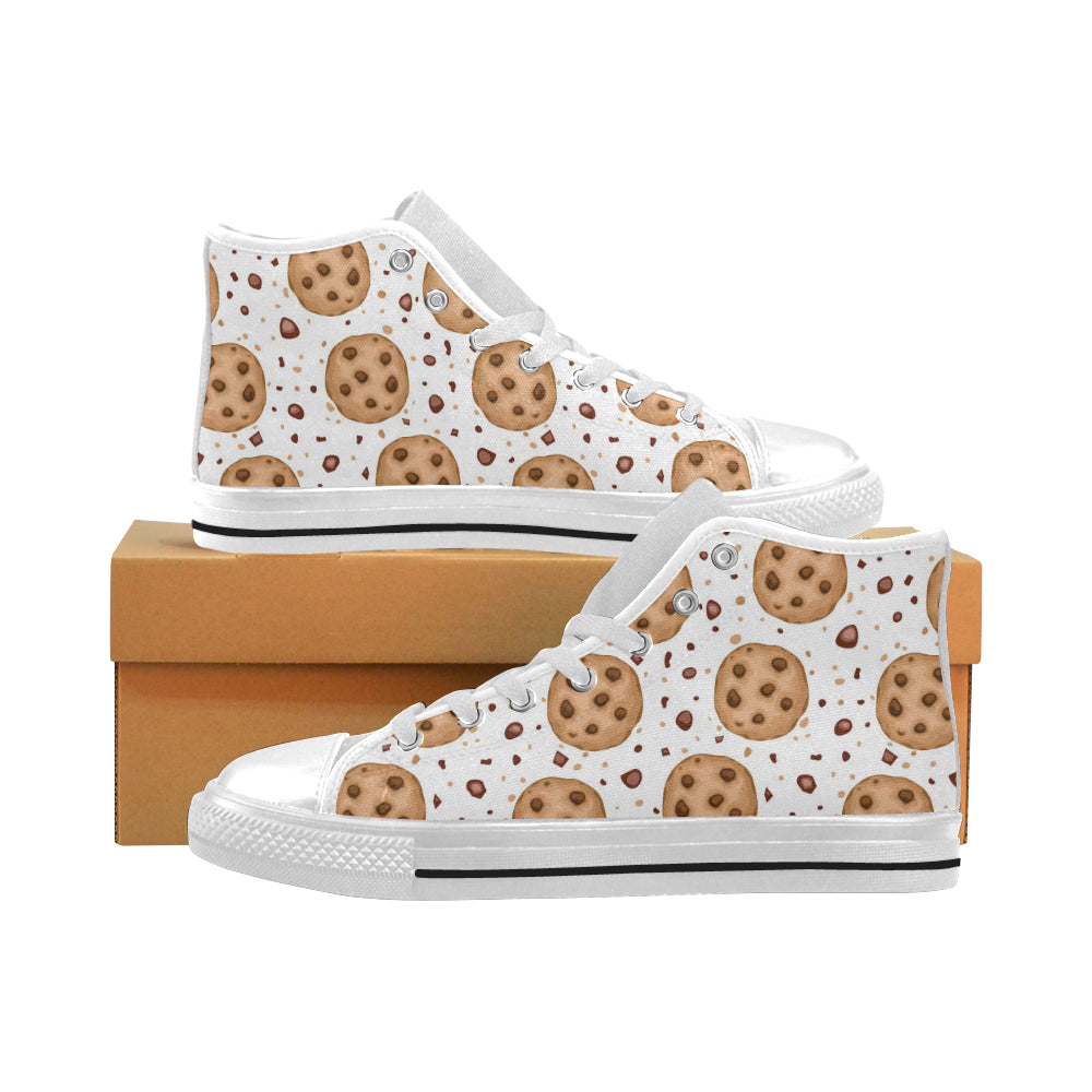 chocolate chip cookie pattern Men's High Top Canvas Shoes White