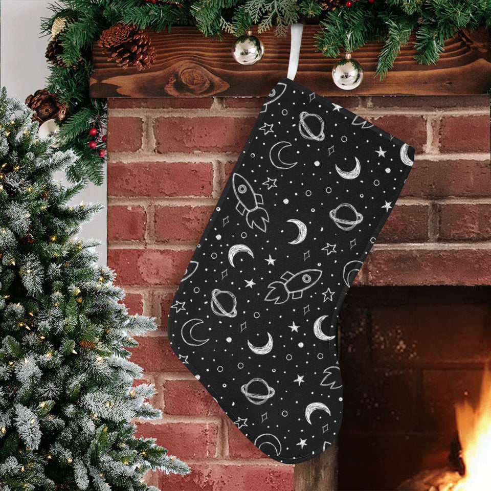 Hand drawn space rocket star planet Christmas Stocking