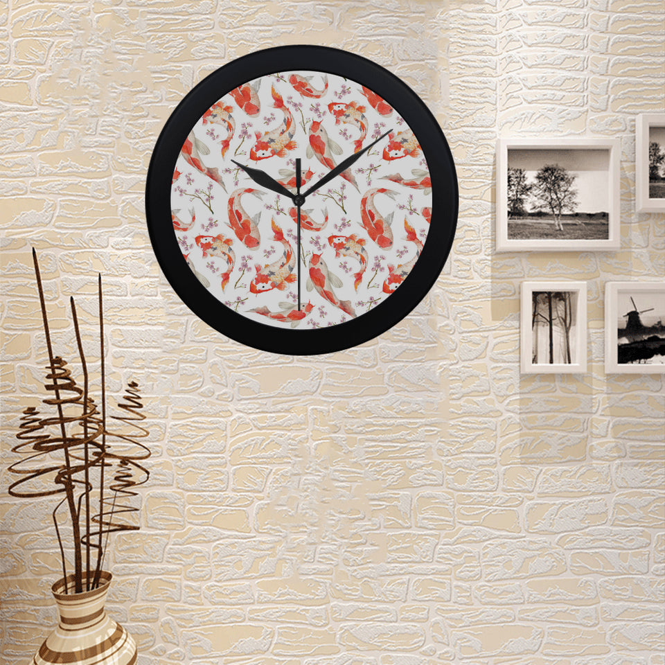 Watercolor Koi Fish Carp Fish pattern Elegant Black Wall Clock
