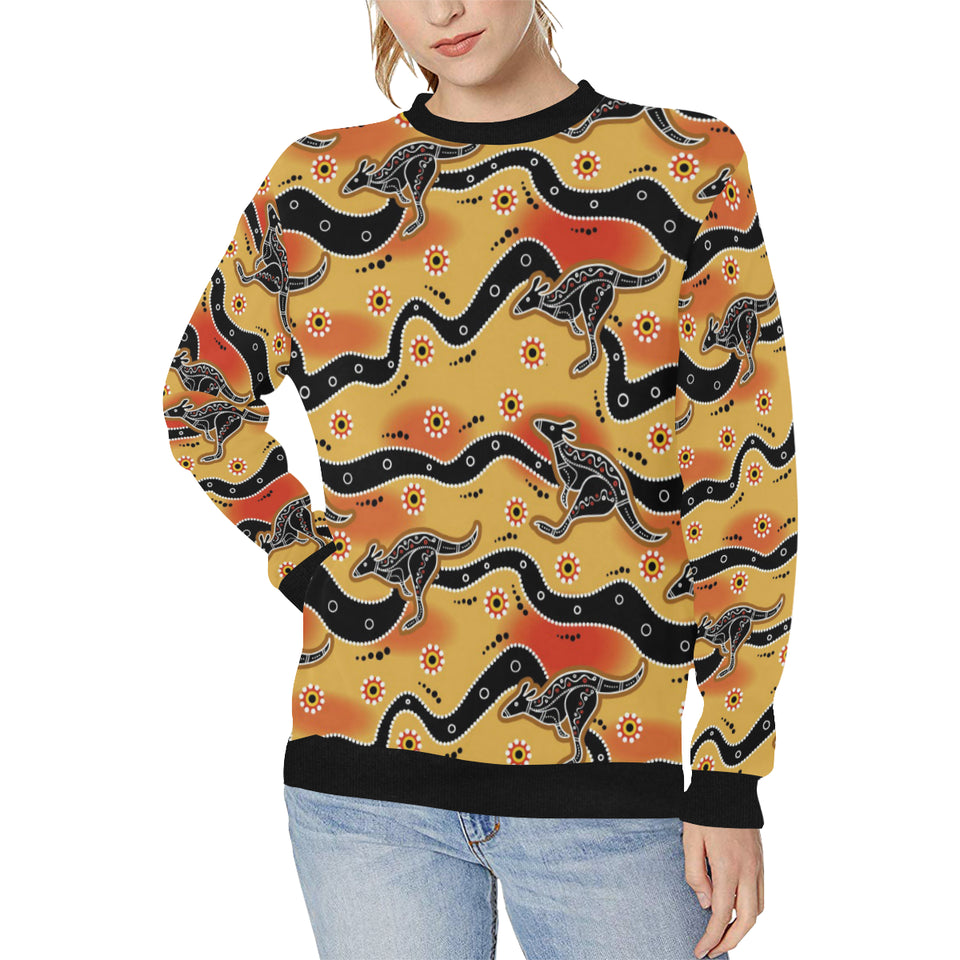 Kangaroo Australian aboriginal art pattern Women's Crew Neck Sweatshirt