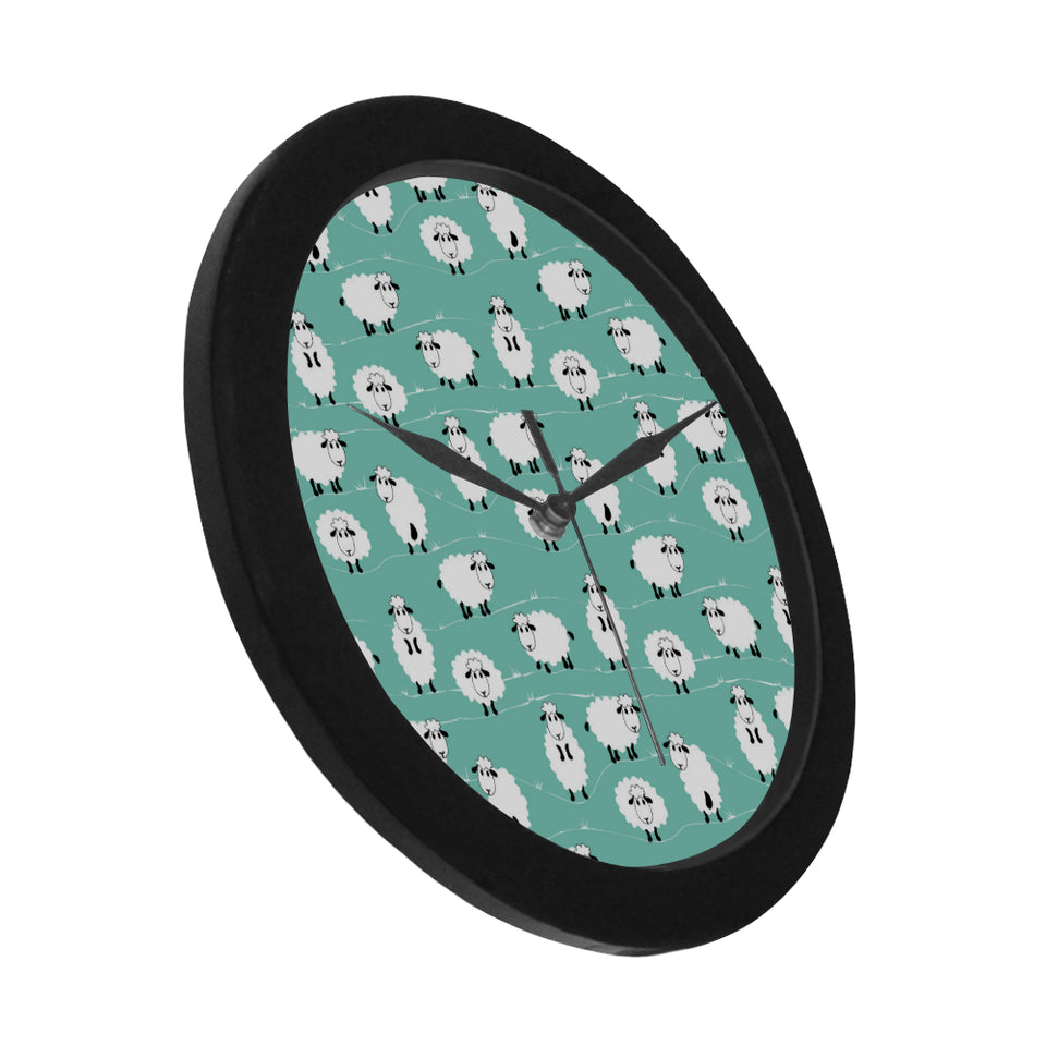 Cute sheep green background Elegant Black Wall Clock
