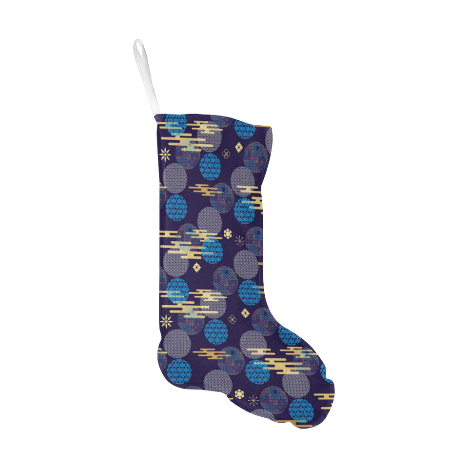 Blue japanese pattern cloud wave flower Christmas Stocking