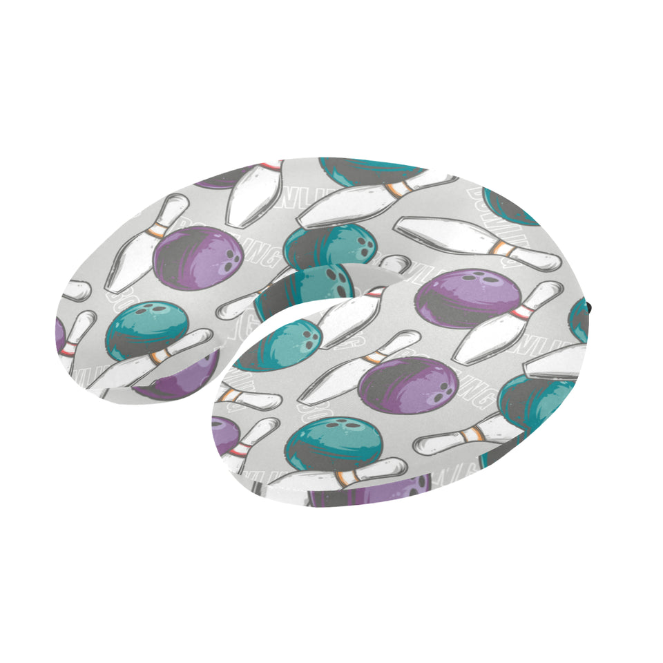 Bowling ball and pin gray background U-Shaped Travel Neck Pillow