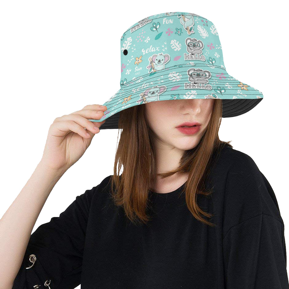 Cute koalas blue background pattern Unisex Bucket Hat